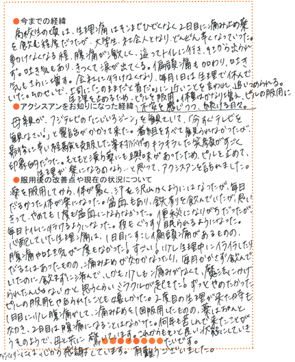 生理痛の直筆体験談