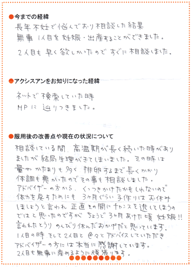 不妊症(周期療法)の直筆体験談
